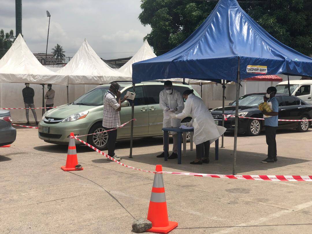 Picture of the drive-through spot in Yaba, Lagos setup by Lifebank in partnership with the Nigeria Institute of Medical Research (NIMR) in Lagos, Nigeria. Future of FIntech after COVID19